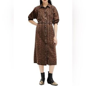 All Saints Leopard Print Midi Dress